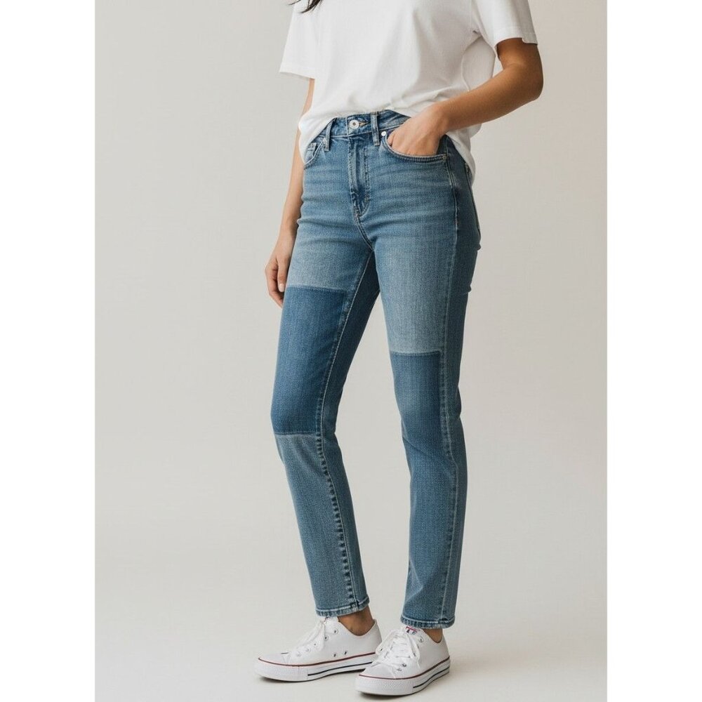 Gap Women's 00/24L High Rise Slim Jeans Light Wash Distressed Patchwork Vintage